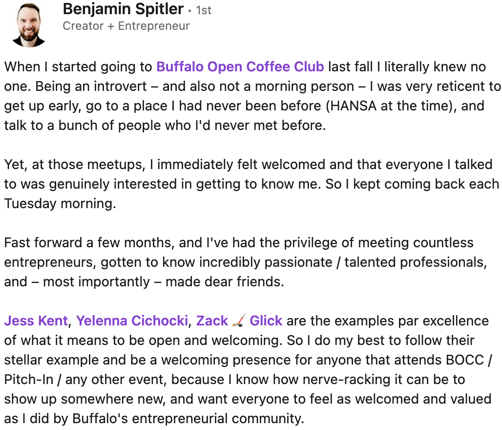 Screenshot of a LinkedIn post from Benjamin Spitler about BOCC