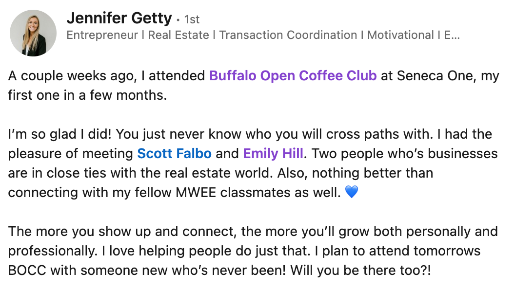 Screenshot of a LinkedIn post from Jennifer Getty about BOCC