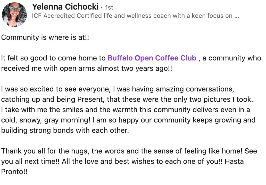 Screenshot of a LinkedIn post from Yelenna Cichocki about BOCC